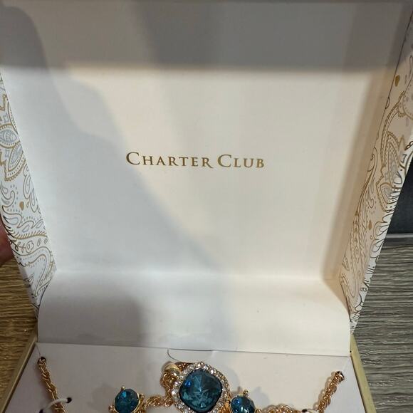Charter Club Blue Gold Necklace and Earring Set NIB - Picture 3 of 8